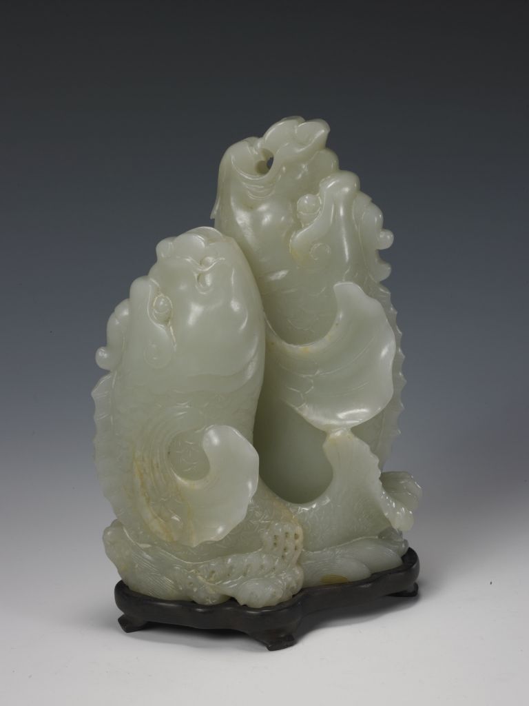 图片[2]-Blue jade double fish flower arrangement-China Archive